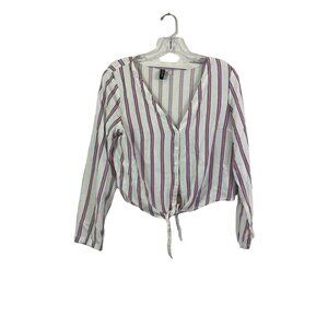 H&M Divided Women's Floral Crop Stripped White, Red & Blue Top